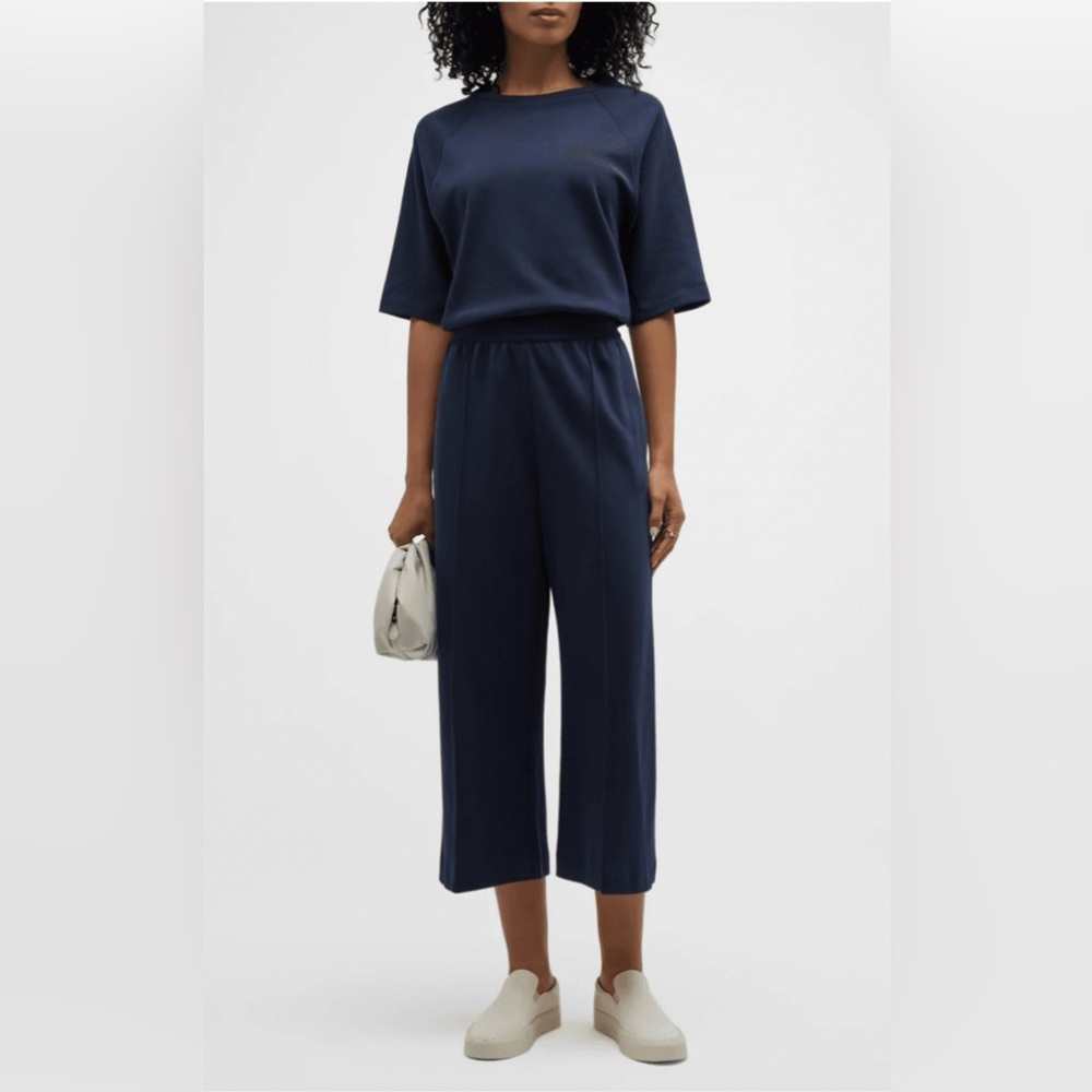 Max‎ Mara Leisure Navy Rostok Crop Wide Leg Jersey Trousers Lounge Athleisure